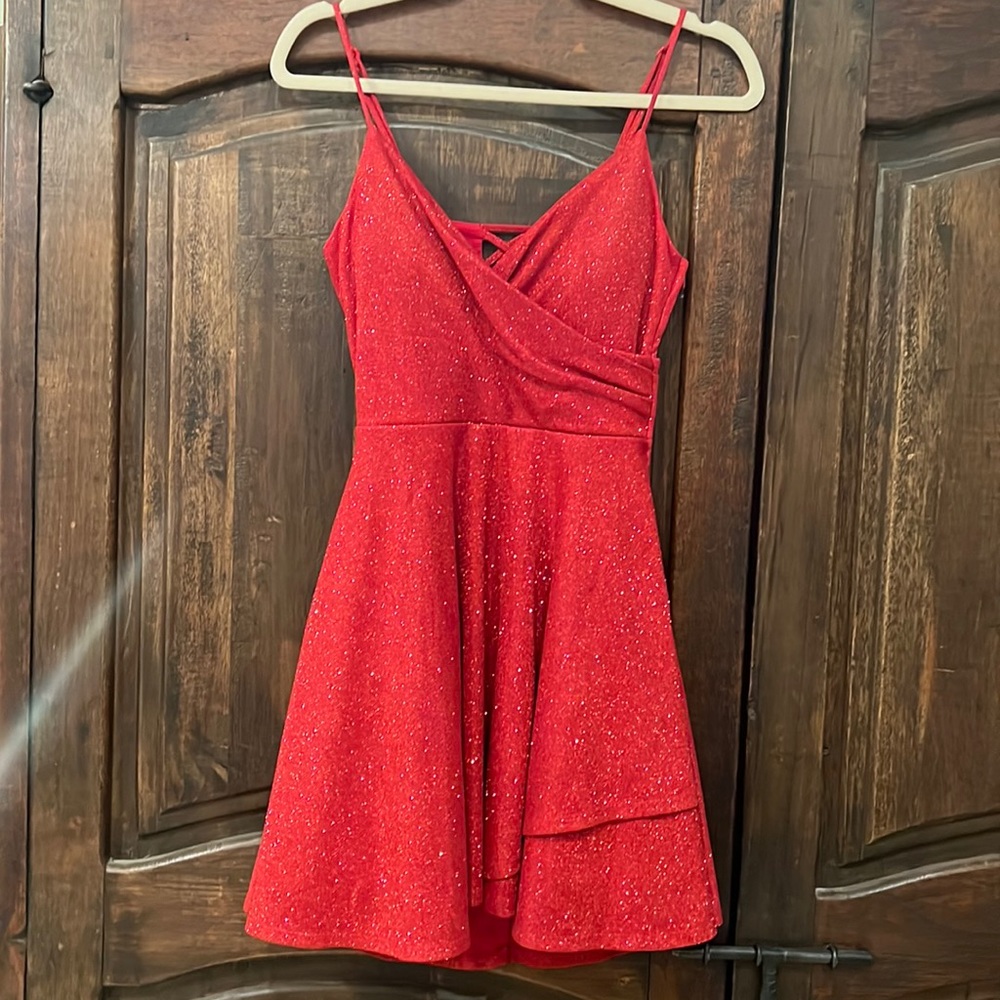 Red shimmer sparkle cocktail holiday party dress.  Teen/preteen.  XS.